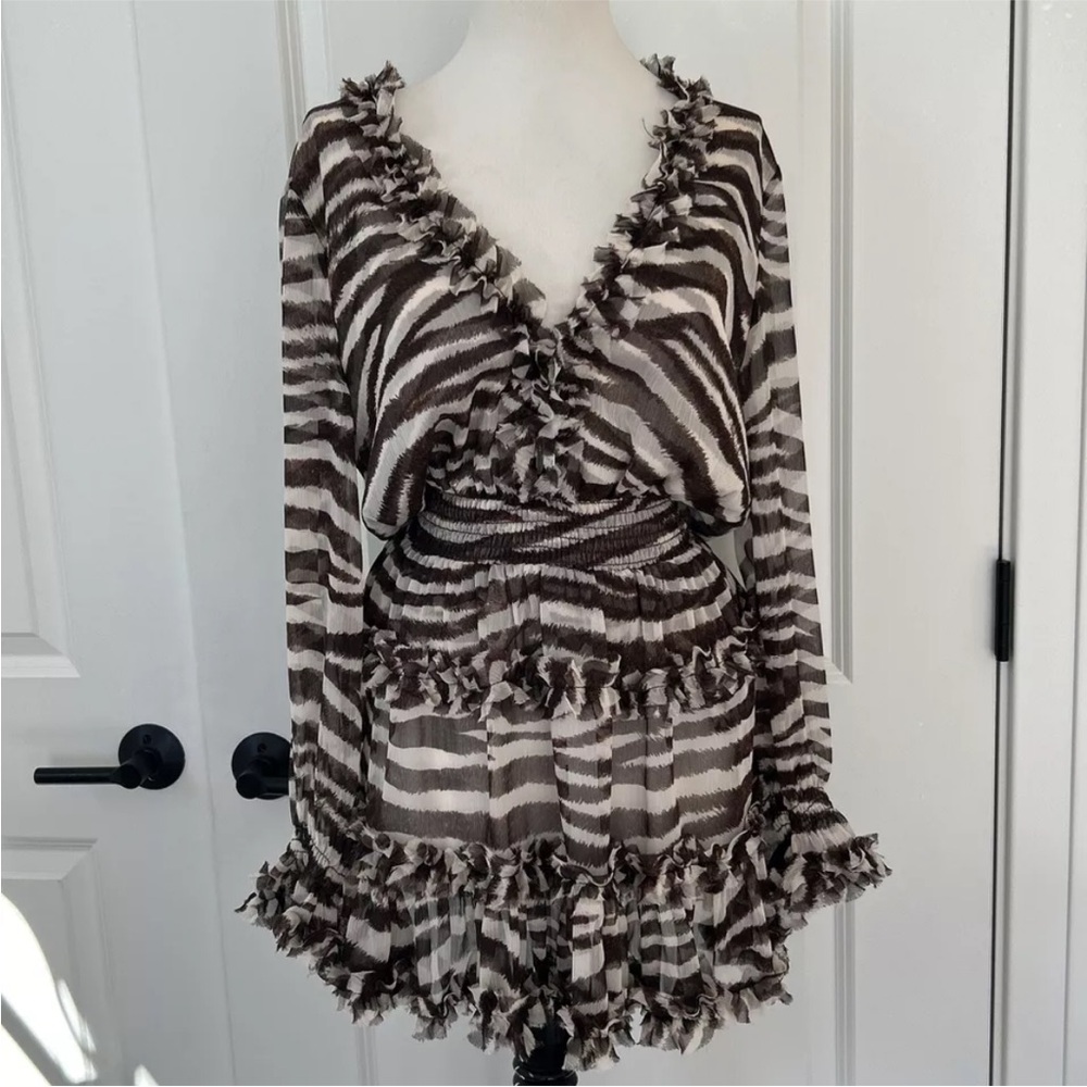 Misa Los Angeles Brown and White Zebra-Print Mini Dress